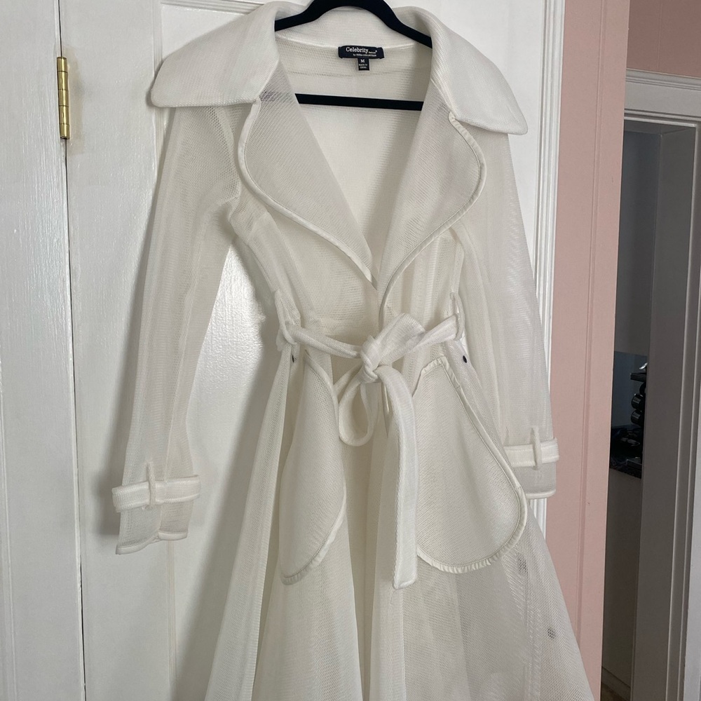 Celebrity white sheer coat dress